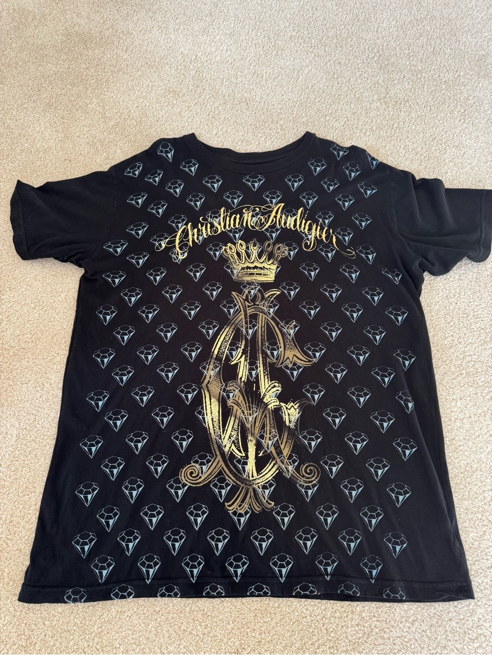 Christian Audigier XL Black Graphic Tee Double-Sided Snake Rose Y2K Shirt